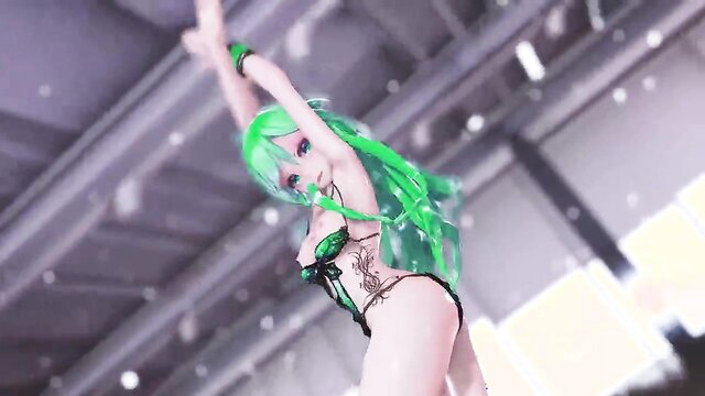 green hair mmd girl 3d dance